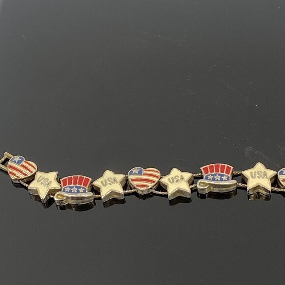 4th Of July USA American Flag Patriotic Charm Bracelet W/ Clasp Closure - Picture 6 of 9